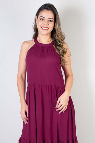 Vestido feminino midi decote halter 70968 - Enluaze - Vestuário e Acessórios em Couro Legítimo