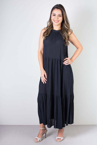 Vestido feminino midi decote halter 70968 - Enluaze - Vestuário e Acessórios em Couro Legítimo