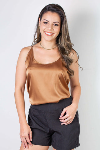 Blusa feminina de alcinha cetim 71103 - Enluaze - Vestuário e Acessórios em Couro Legítimo