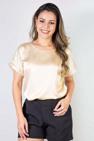 Blusa manga curta feminina cetim 71105 - Enluaze - Vestuário e Acessórios em Couro Legítimo