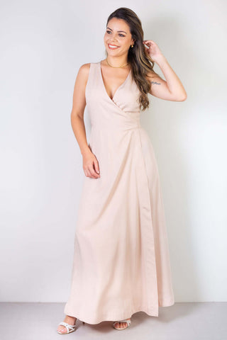Vestido longo de viscose slub transpassado 71116 - Enluaze - Vestuário e Acessórios em Couro Legítimo