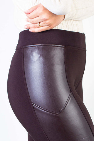 Calça feminina térmica detalhe em corino 80482 - Enluaze - Vestuário e Acessórios em Couro Legítimo