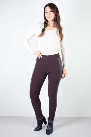 Calça feminina térmica detalhe em corino 80482 - Enluaze - Vestuário e Acessórios em Couro Legítimo