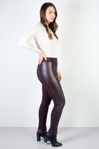 Calça feminina térmica detalhe em corino 80482 - Enluaze - Vestuário e Acessórios em Couro Legítimo