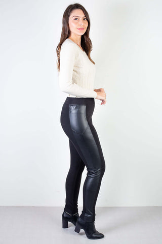 Calça feminina térmica detalhe em corino 80482 - Enluaze - Vestuário e Acessórios em Couro Legítimo