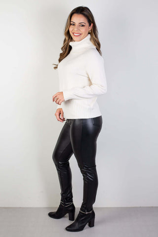 Blusa feminina de tricô gola boba 81148 - Enluaze - Vestuário e Acessórios em Couro Legítimo