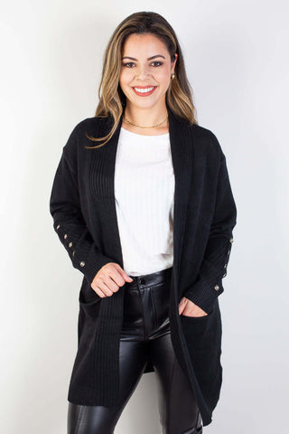 Cardigan alongado bolsos e botões na manga 81213 - Enluaze - Vestuário e Acessórios em Couro Legítimo