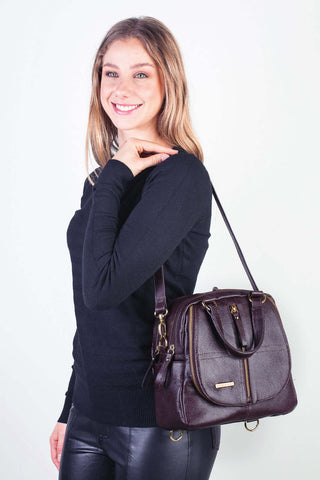 Bolsa mochila 2 em 1 em couro liso Marina - Enluaze - Bolsas, Mochilas e Acessórios em Couro Legítimo