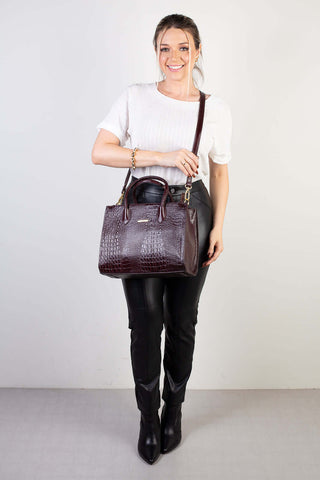 Bolsa de couro croco estruturada Valéria - Enluaze - Bolsas, Mochilas e Acessórios em Couro Legítimo