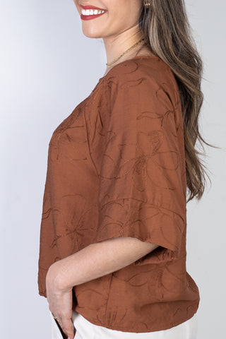 Blusa feminina manga 7/8 bordada 51111