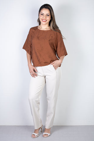 Blusa feminina manga 7/8 bordada 51111