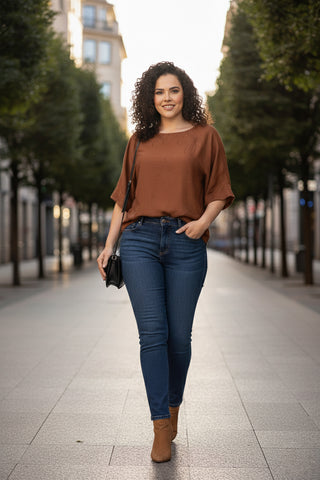 Blusa feminina manga 7/8 bordada 51111