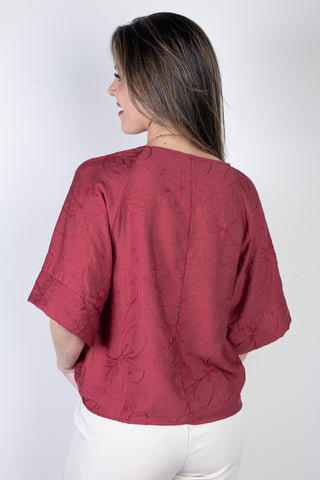 Blusa feminina manga 7/8 bordada 51111