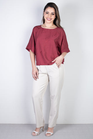 Blusa feminina manga 7/8 bordada 51111