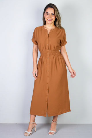 Vestido midi manga curta botões e elástico 51133