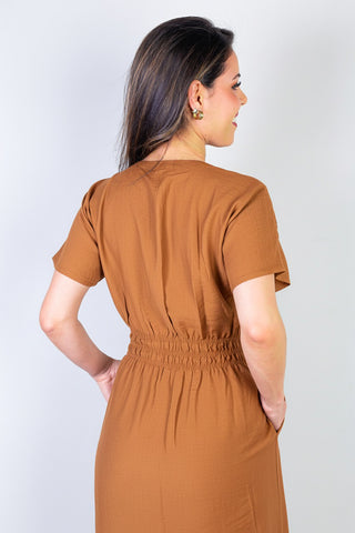 Vestido midi manga curta botões e elástico 51133