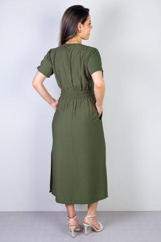 Vestido midi manga curta botões e elástico 51133