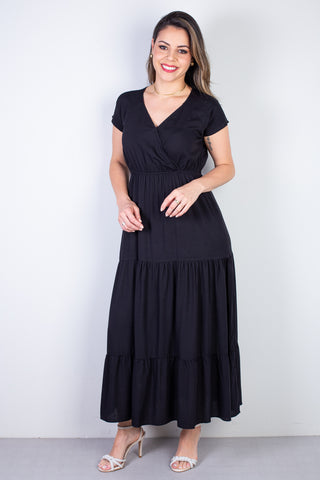 Vestido feminino midi manga curta decote v 51470