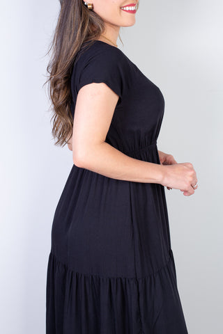 Vestido feminino midi manga curta decote v 51470