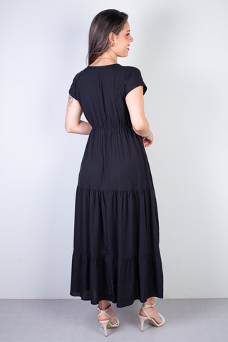 Vestido feminino midi manga curta decote v 51470
