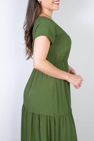 Vestido feminino midi manga curta decote v 51470