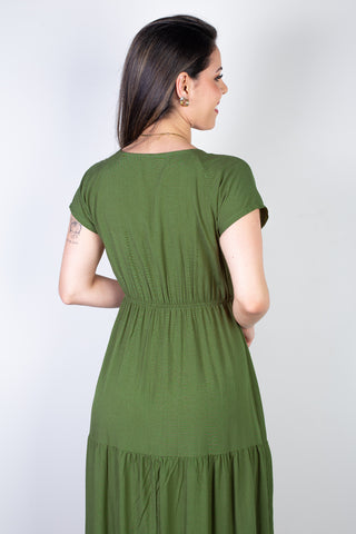 Vestido feminino midi manga curta decote v 51470
