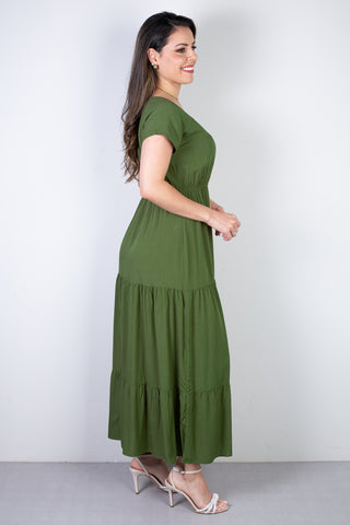 Vestido feminino midi manga curta decote v 51470