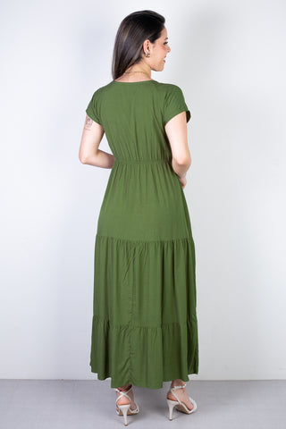 Vestido feminino midi manga curta decote v 51470