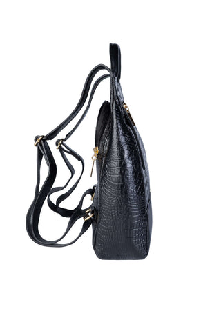 Mochila pequena antifurto couro croco Susan - Enluaze - Bolsas, Mochilas e Acessórios em Couro Legítimo