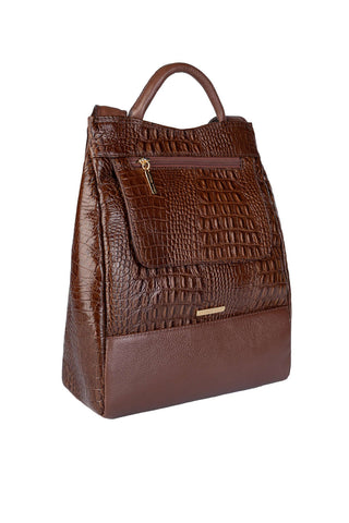 Mochila pequena antifurto couro croco Susan - Enluaze - Bolsas, Mochilas e Acessórios em Couro Legítimo