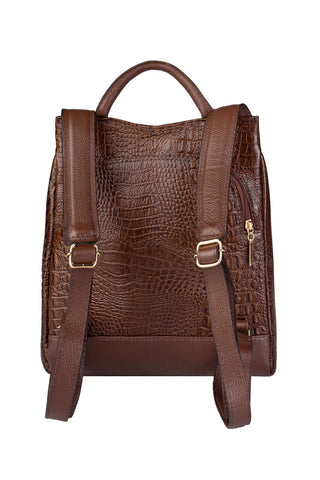 Mochila pequena antifurto couro croco Susan - Enluaze - Bolsas, Mochilas e Acessórios em Couro Legítimo