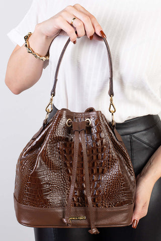 Bolsa saco em couro croco Nadia - Enluaze - Bolsas, Mochilas e Acessórios em Couro Legítimo