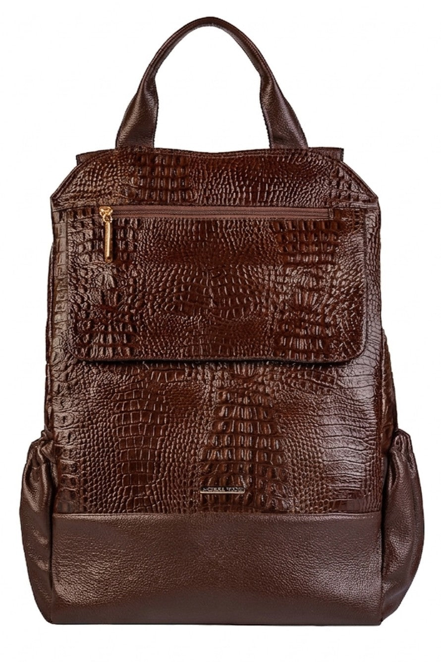 Mochila antifurto grande de couro croco Suzana - Enluaze