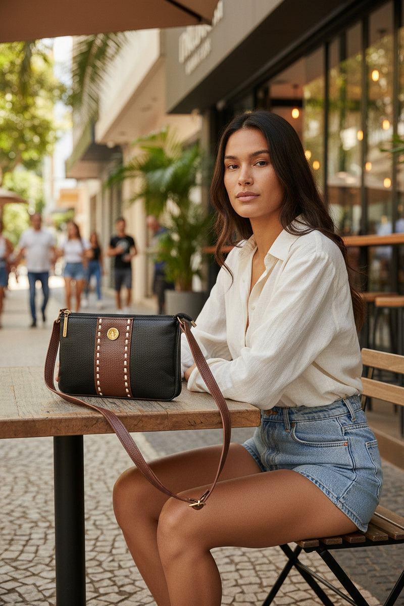 Bolsa transversal de couro liso Cristal