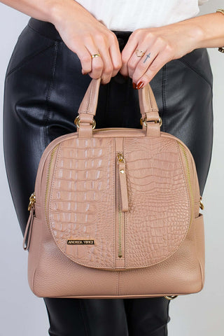 Bolsa mochila 2 em 1 em couro croco Marina - Enluaze - Bolsas, Mochilas e Acessórios em Couro Legítimo