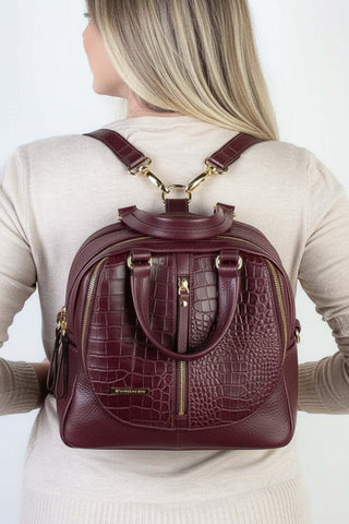 Bolsa mochila 2 em 1 em couro croco Marina - Enluaze - Bolsas, Mochilas e Acessórios em Couro Legítimo