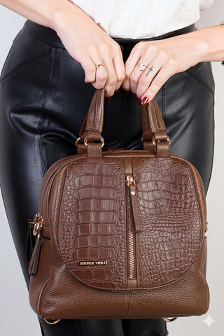 Bolsa mochila 2 em 1 em couro croco Marina - Enluaze - Bolsas, Mochilas e Acessórios em Couro Legítimo