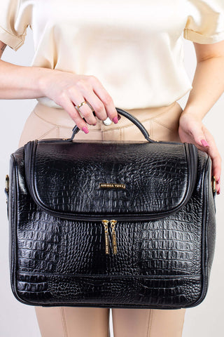 Frasqueira feminina de couro croco para viagem Roma - Enluaze - Bolsas, Mochilas e Acessórios em Couro Legítimo