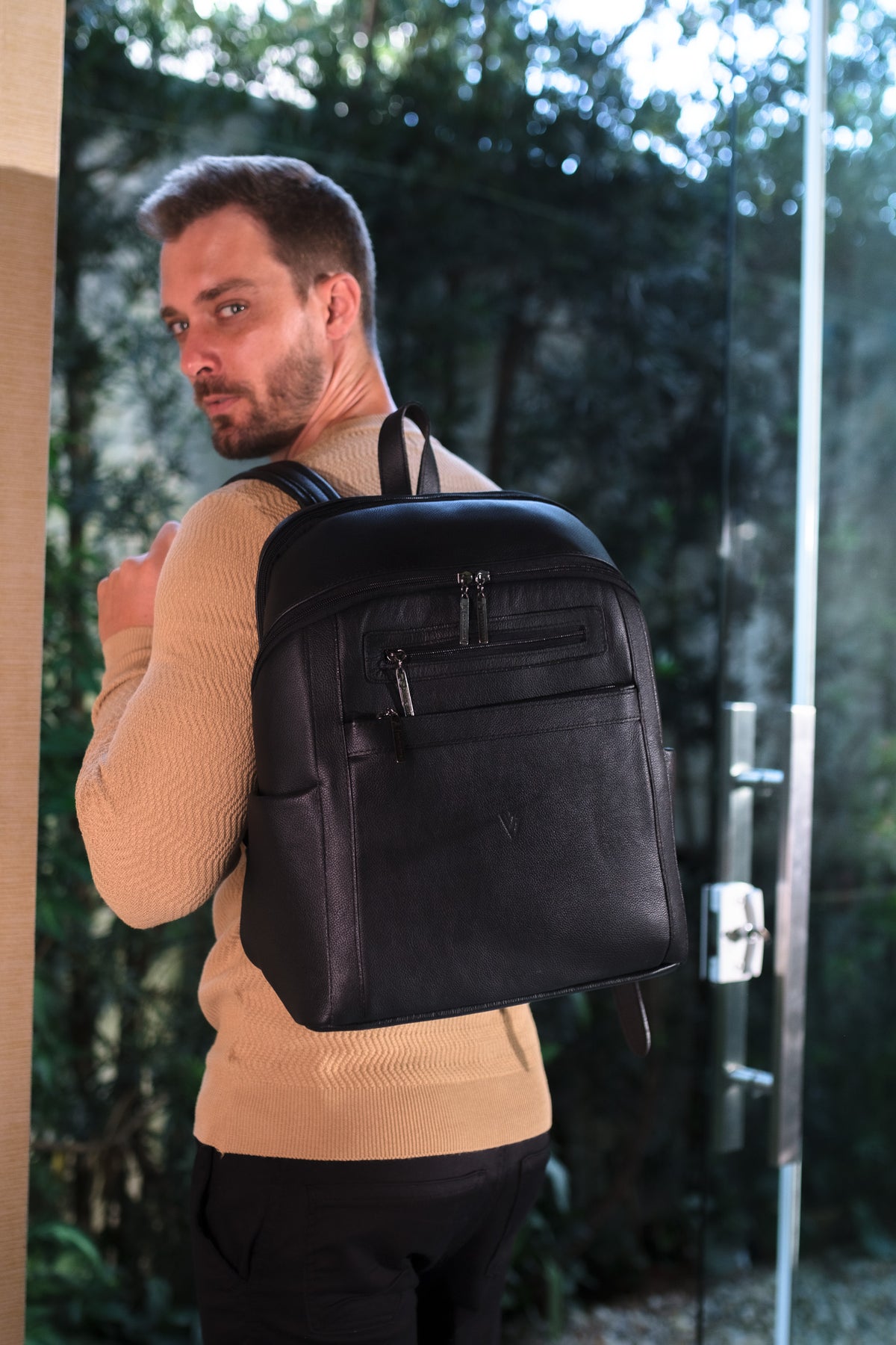 Mochila grande masculina de couro Marcelo