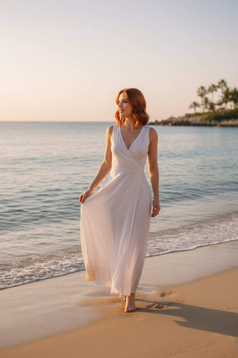 Vestido longo de viscose slub transpassado 71116