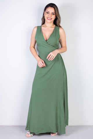 Vestido longo de viscose slub transpassado 71116