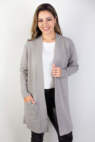 Cardigan alongado feminino com bolsos 81131 - Enluaze - Vestuário e Acessórios em Couro Legítimo