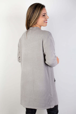 Cardigan alongado feminino com bolsos 81131 - Enluaze - Vestuário e Acessórios em Couro Legítimo