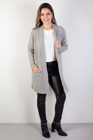 Cardigan alongado feminino com bolsos 81131 - Enluaze - Vestuário e Acessórios em Couro Legítimo