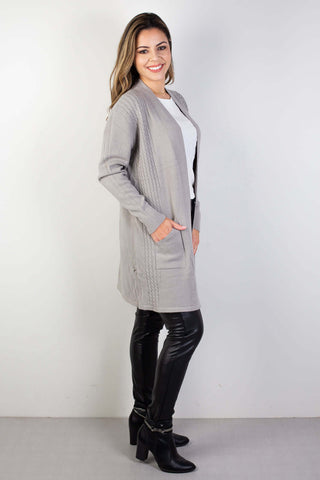 Cardigan alongado feminino com bolsos 81131 - Enluaze - Vestuário e Acessórios em Couro Legítimo