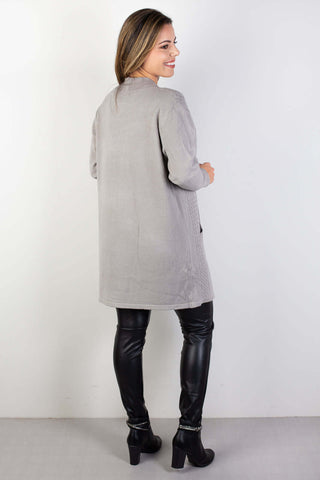Cardigan alongado feminino com bolsos 81131 - Enluaze - Vestuário e Acessórios em Couro Legítimo