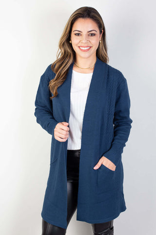 Cardigan alongado feminino com bolsos 81131 - Enluaze - Vestuário e Acessórios em Couro Legítimo