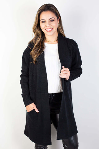 Cardigan alongado feminino com bolsos 81131 - Enluaze - Vestuário e Acessórios em Couro Legítimo