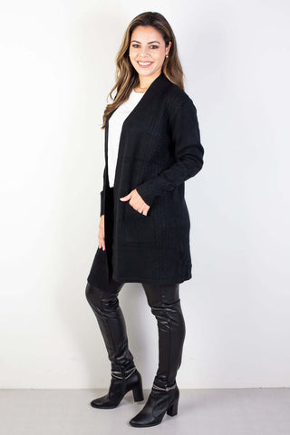 Cardigan alongado feminino com bolsos 81131 - Enluaze - Vestuário e Acessórios em Couro Legítimo