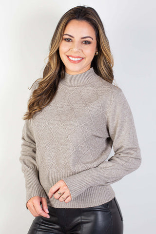Blusa de tricô gola rolê manga bispo 81190 - Enluaze - Vestuário e Acessórios em Couro Legítimo